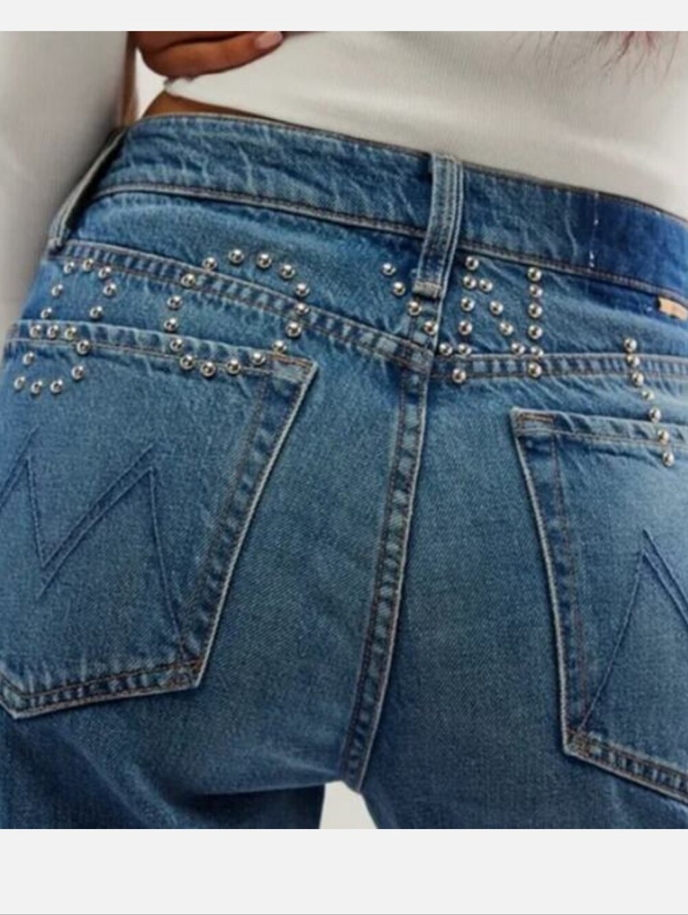 MOTHER x BOWIE The Rambler Studded Zip Under Pressure Ankle denim Jeans 24!